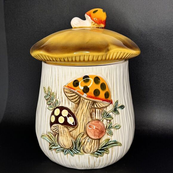 Vintage 10.5” MCM Merry Mushroom Canister Jar Sears Roebuck 1983 Large NICE